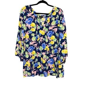 Talbots Coastal Grandmother Floral Tunic Blouse Womens 2X Cottagecore Soft Girl